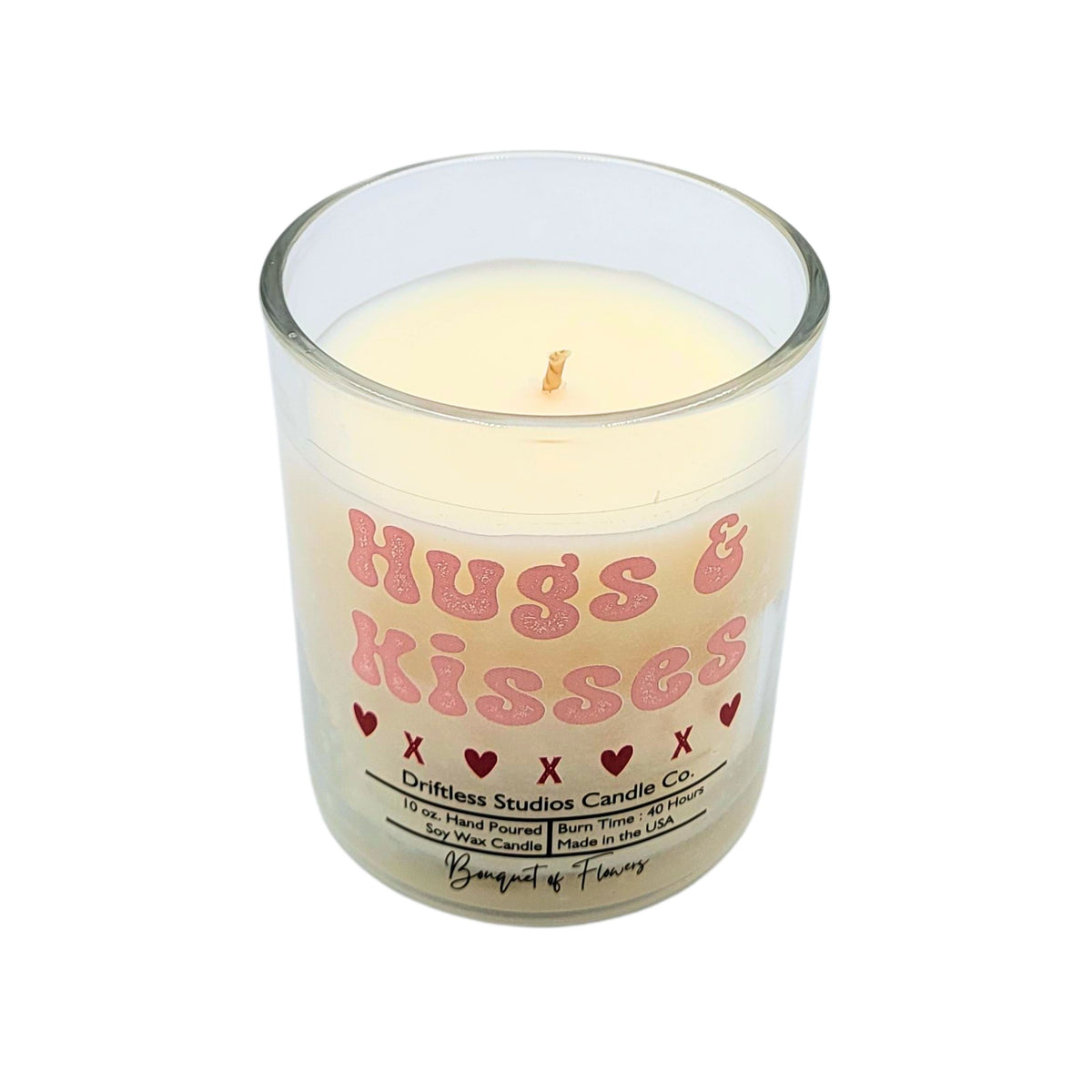 (Case Of 3 Candles) $8.95 Ea. - Hugs & Kisses Valentine's Clear Candle - Valentines Gifts