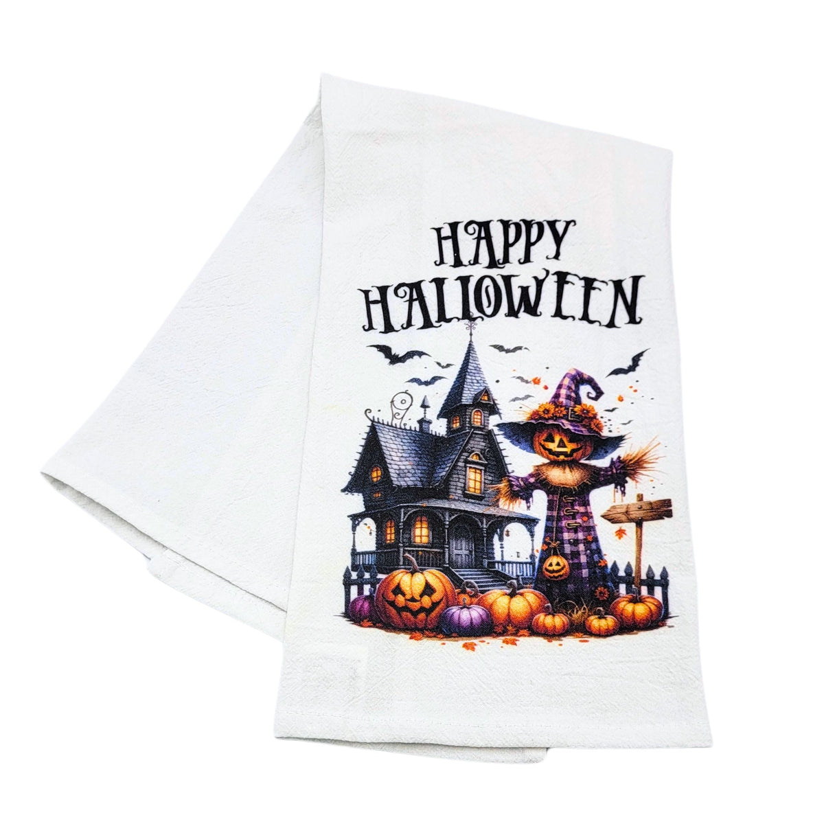 "Happy Halloween" Scarecrow Halloween Tea Towel (Pack Of 4- $4.95ea.) - CLT018