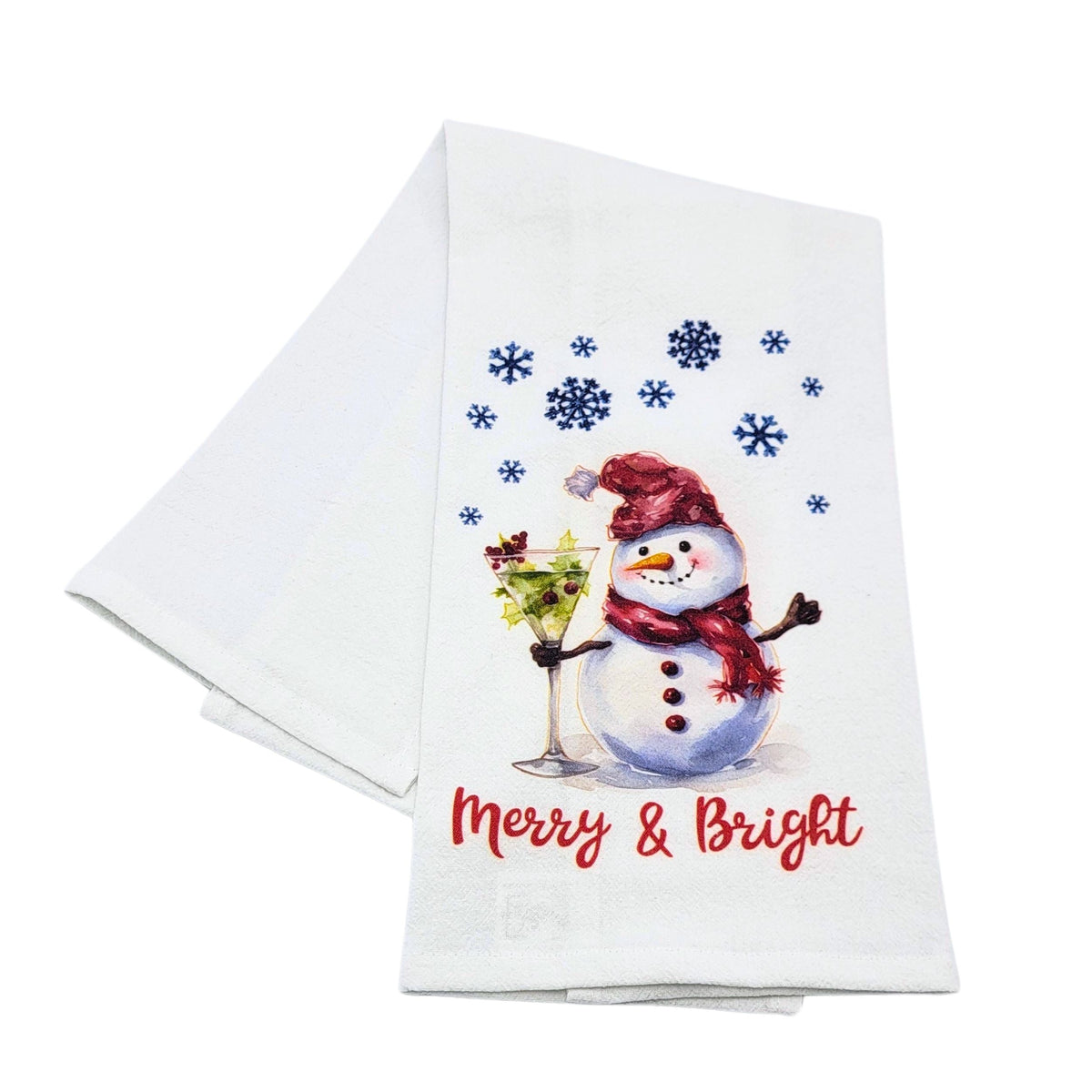 "Merry & Bright" Snowman Christmas Tea Towel (Pack Of 4- $4.95ea.) - CLT025