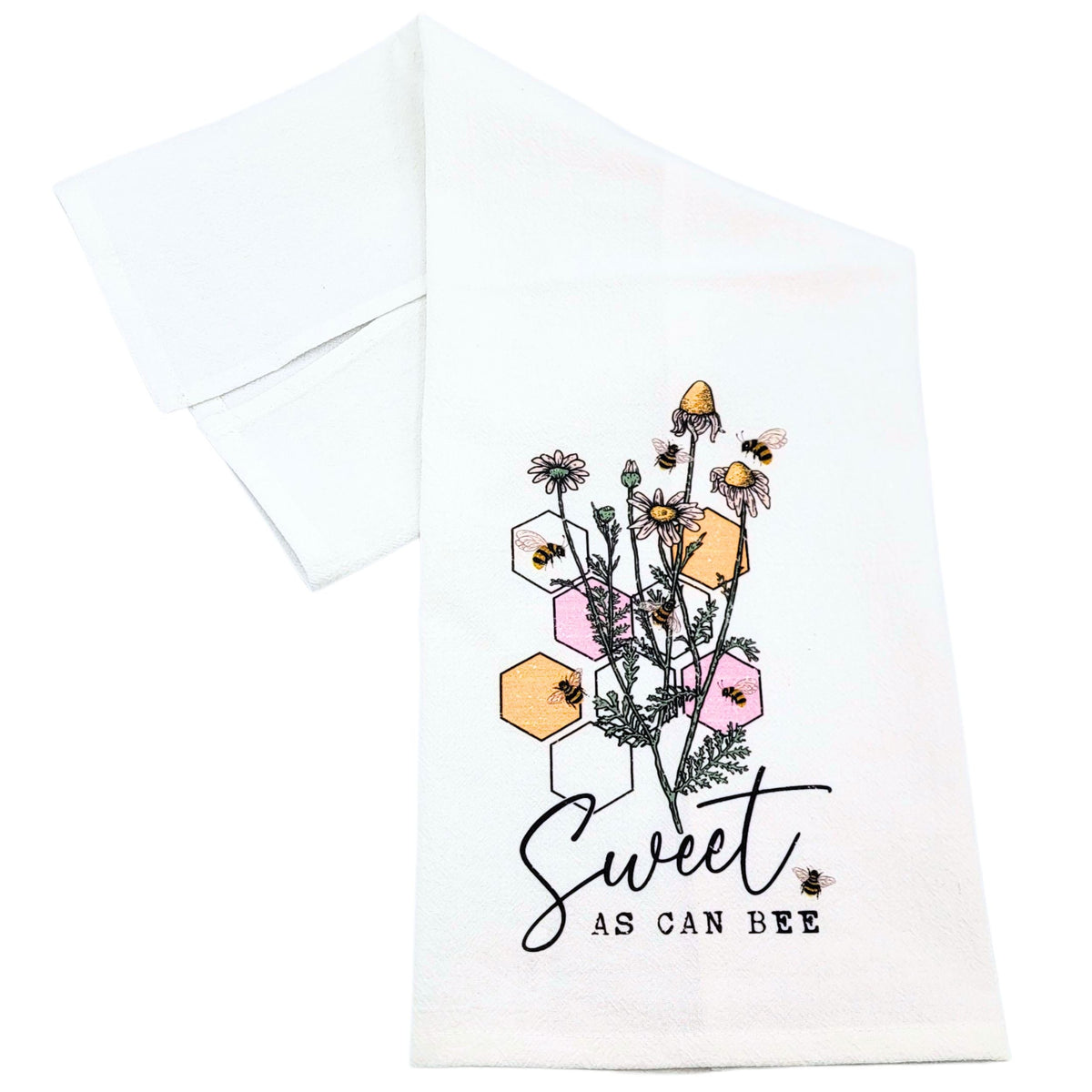 Sweet As Can Bee Hexagons Tea Towels Spring Bee Decorations (Pack Of 4- $4.95ea.) - CLT085