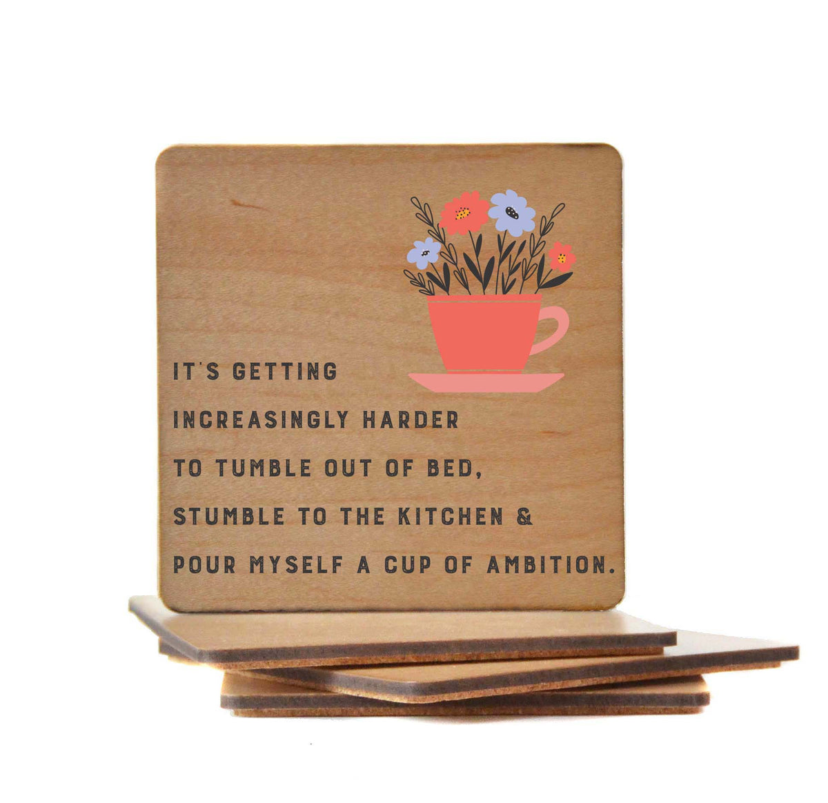 Tumble Out Of Bed Funny Wooden Coasters - Coasters Gift - COA090 - 4 Per Pack ($3.25 Per Coaster)