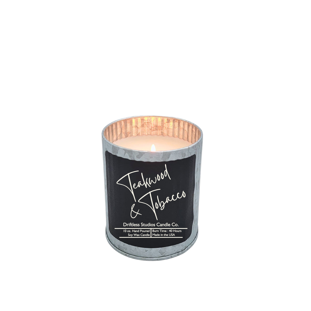 (Case Of 3 Candles) $9.95 Ea. -Tin Teakwood & Tobacco Rustic Farmhouse Scented Candles