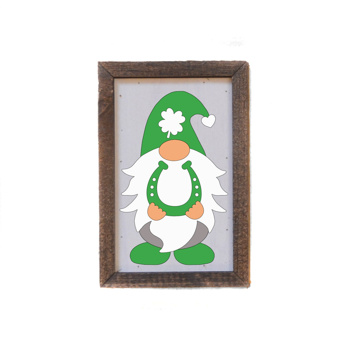 "Green Shamrock Gnome With Horseshoe" 4"x6" Wood Sign - AW034 - 2 Per Pack ($6.00 Ea. Sign)