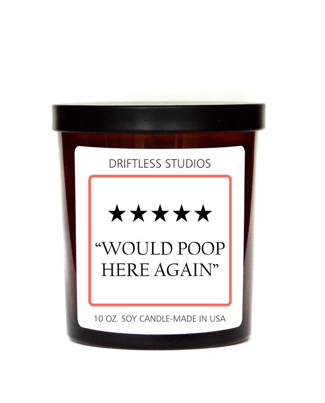 (Case Of 3 Candles) $8.95 Ea. - 5 Star "Would Poop Here Again" Funny Candles- Smoked Bourbon