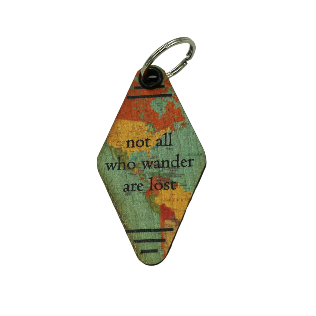 Wood Keychain - "not all who wander are lost". - 6 Per Pack ($2.25 Ea. Keychain)