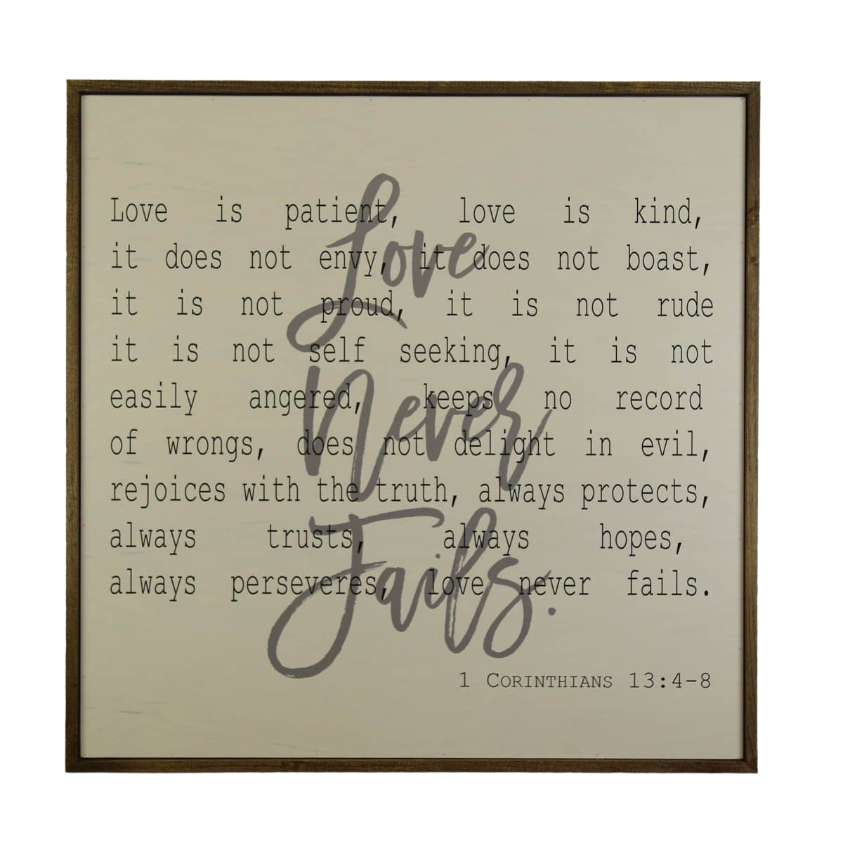 "Love Never Fails" 24x24 Wall Art Sign - MW007 - 2 Per Pack ($50 Ea. Sign)