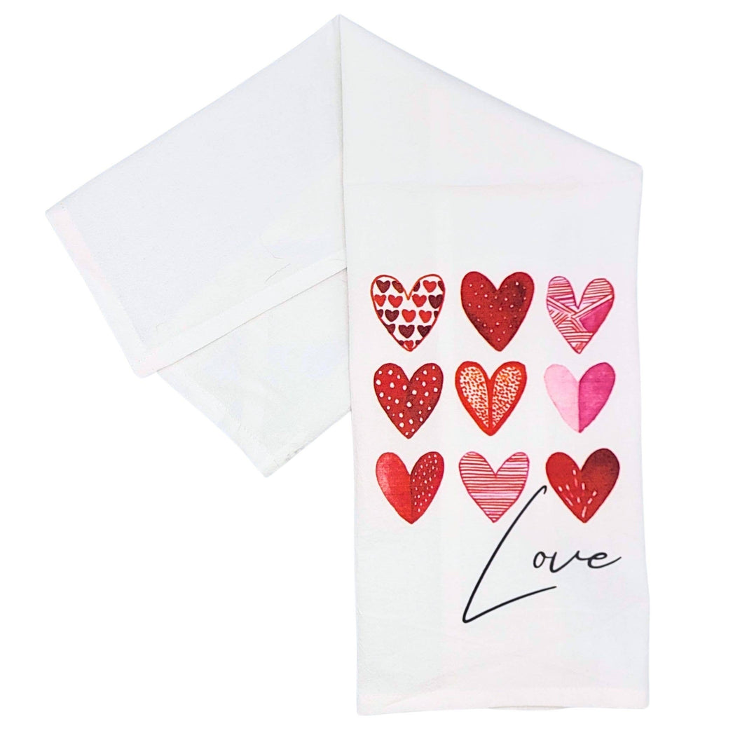 Watercolor Hearts Love Valentine's Day Tea Towel