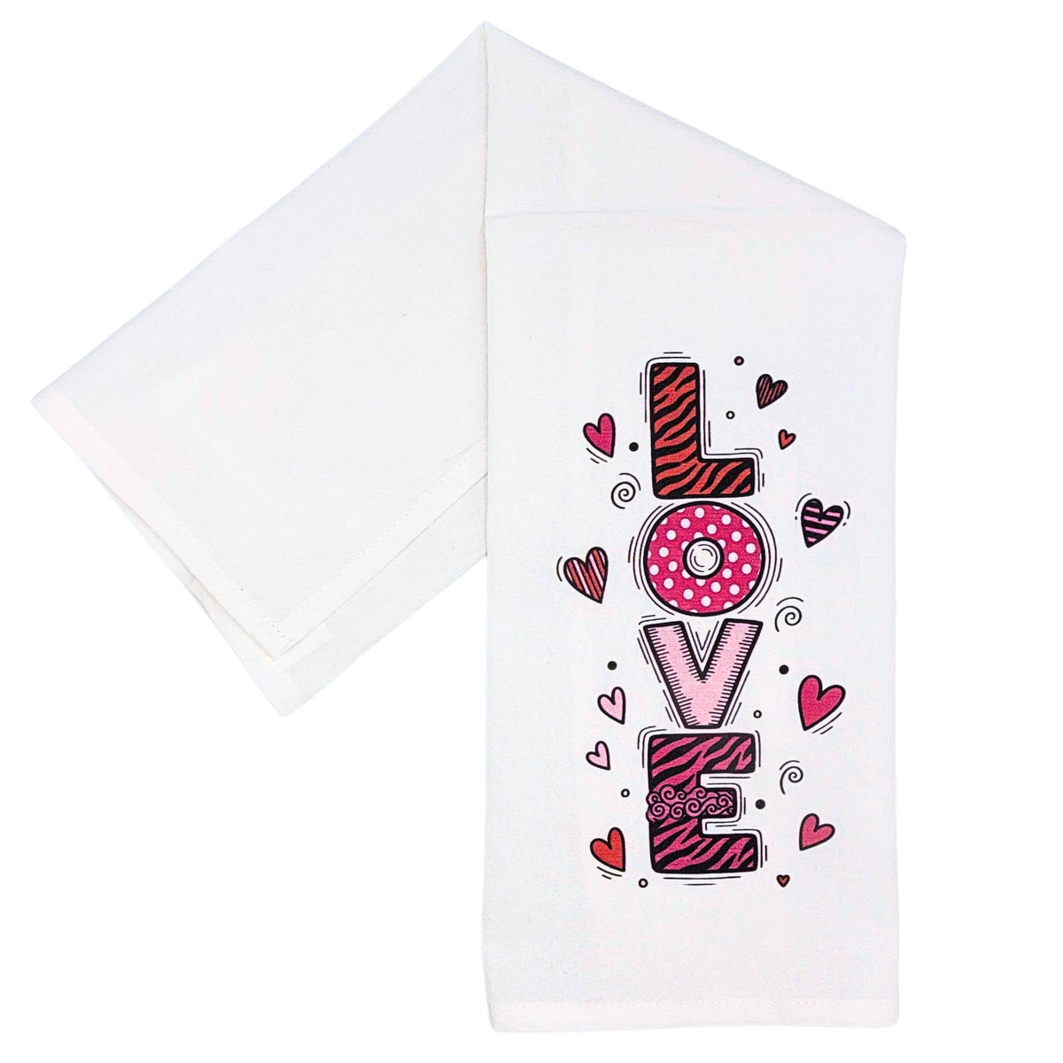 Vertical LOVE Hearts Valentine's Day Tea Towel