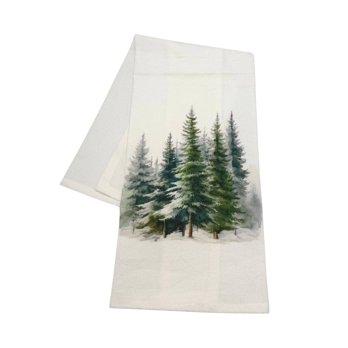 Winter Pine Trees Flour Sack Tea Towel, Snowy Watercolor