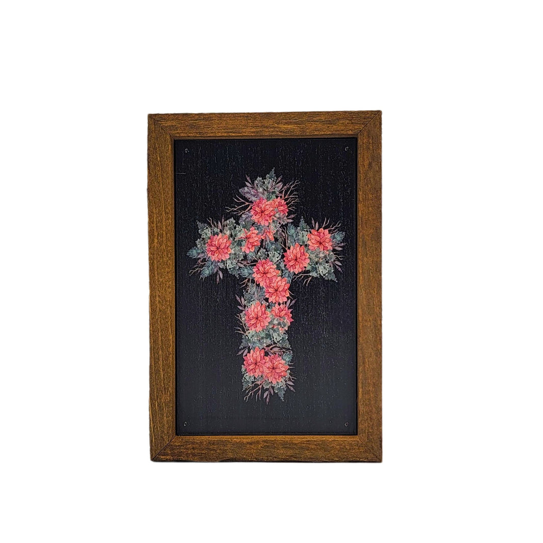 6X4 Small Sign Rose Cross For Easter Decor - Religious Decor - AW088 - 2 Per Pack ($6.00 Ea. Sign)