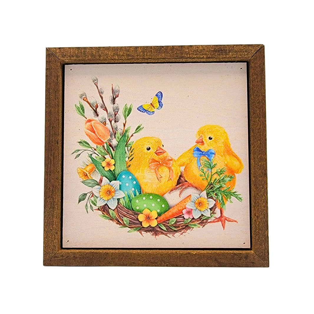 6x6 Easter Sign With Chicks- Easter Home Accent Sign - BW150 - Pack Of 2 ($6.75 Per Sign)