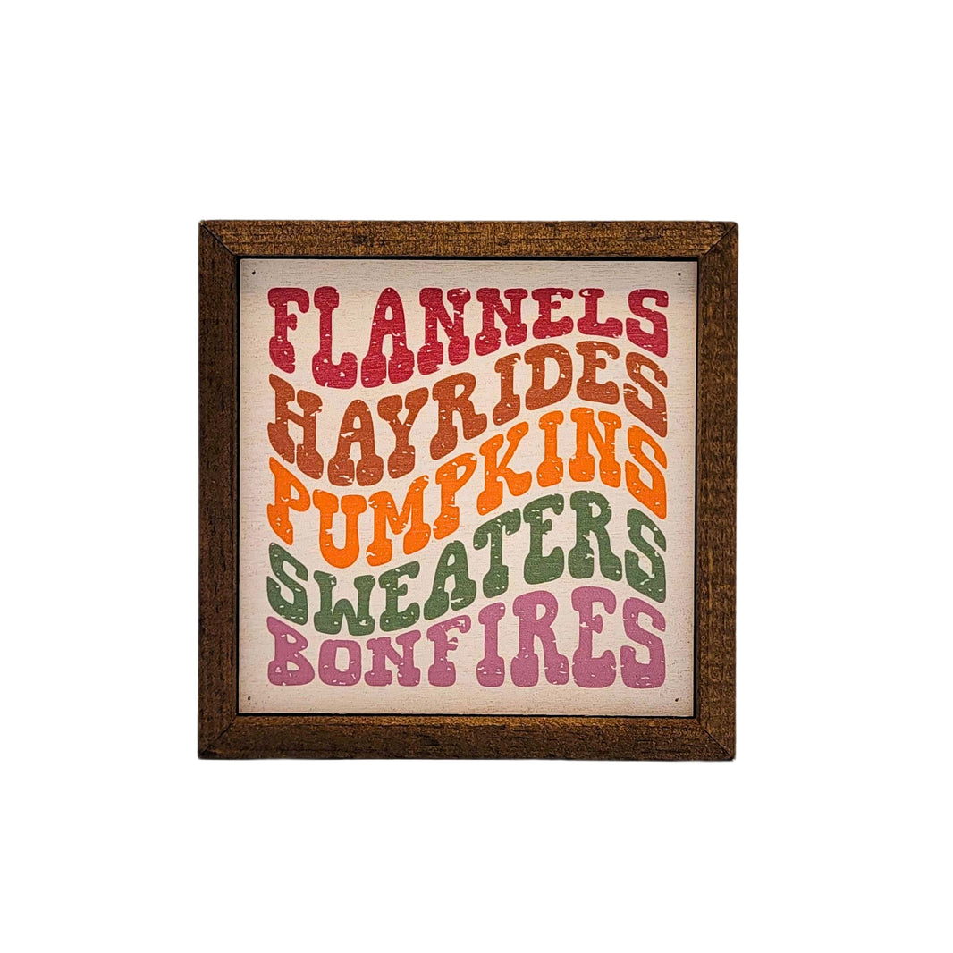 6x6 Flannels Hayrides Pumpkins Sweaters Bonfires - BW168 - Pack Of 2 ($6.75 Per Sign)