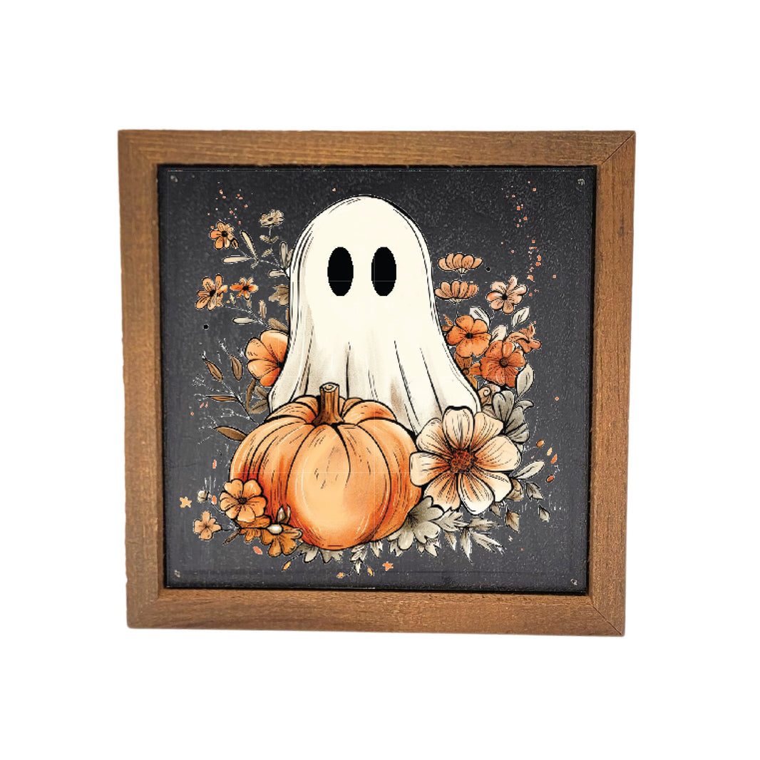 6x6 Halloween Ghost With Pumpkin - BW204 - Pack Of 2 ($6.75 Per Sign)