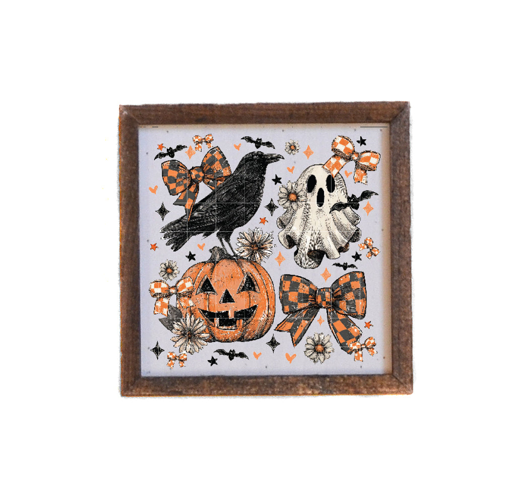 6x6 Crow Ghost Pumpkin and Bow - BW206 - Pack Of 2 ($6.75 Per Sign)