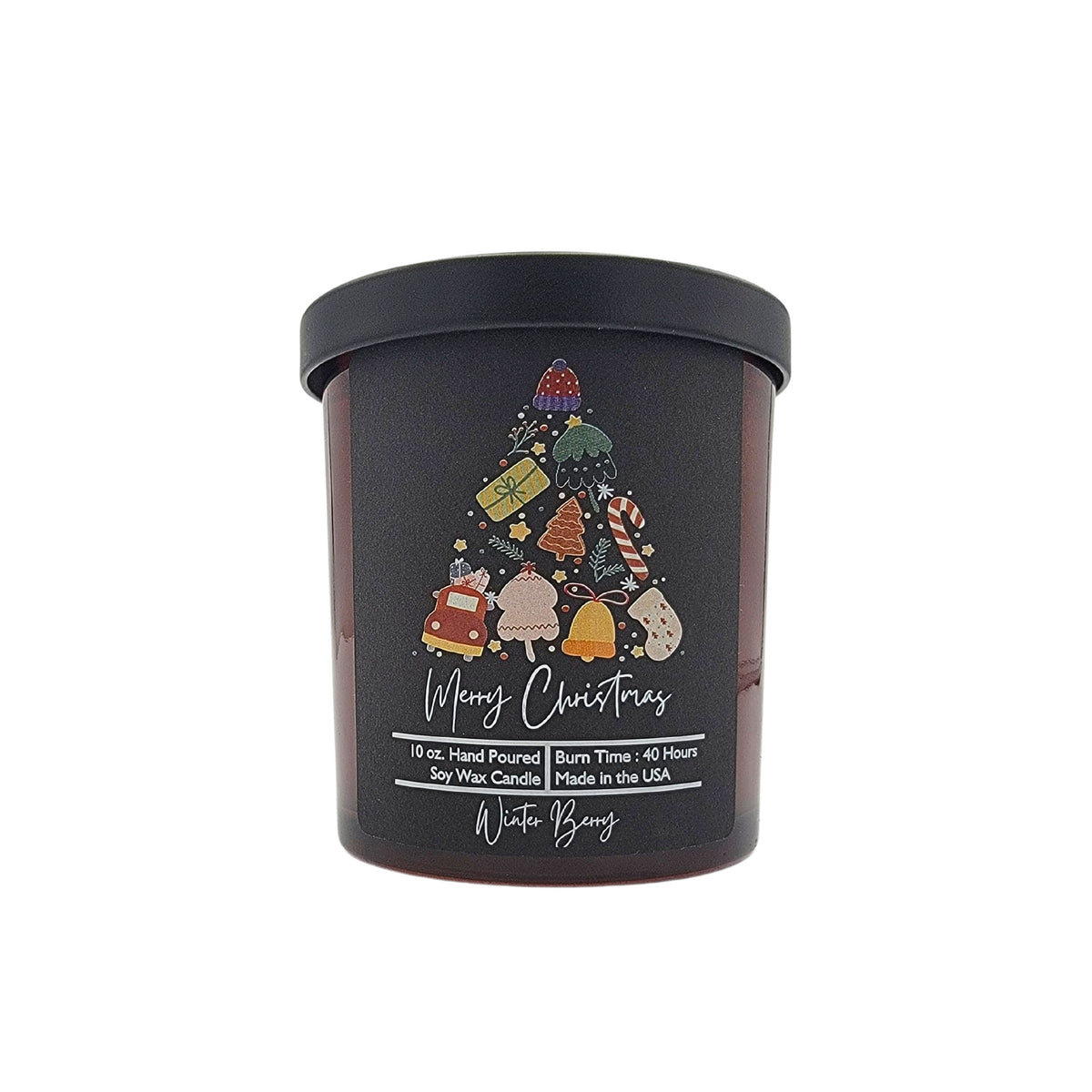 (Case Of 3 Candles) $8.95 Ea. - Merry Christmas Tree Collage Candle - Christmas Candles