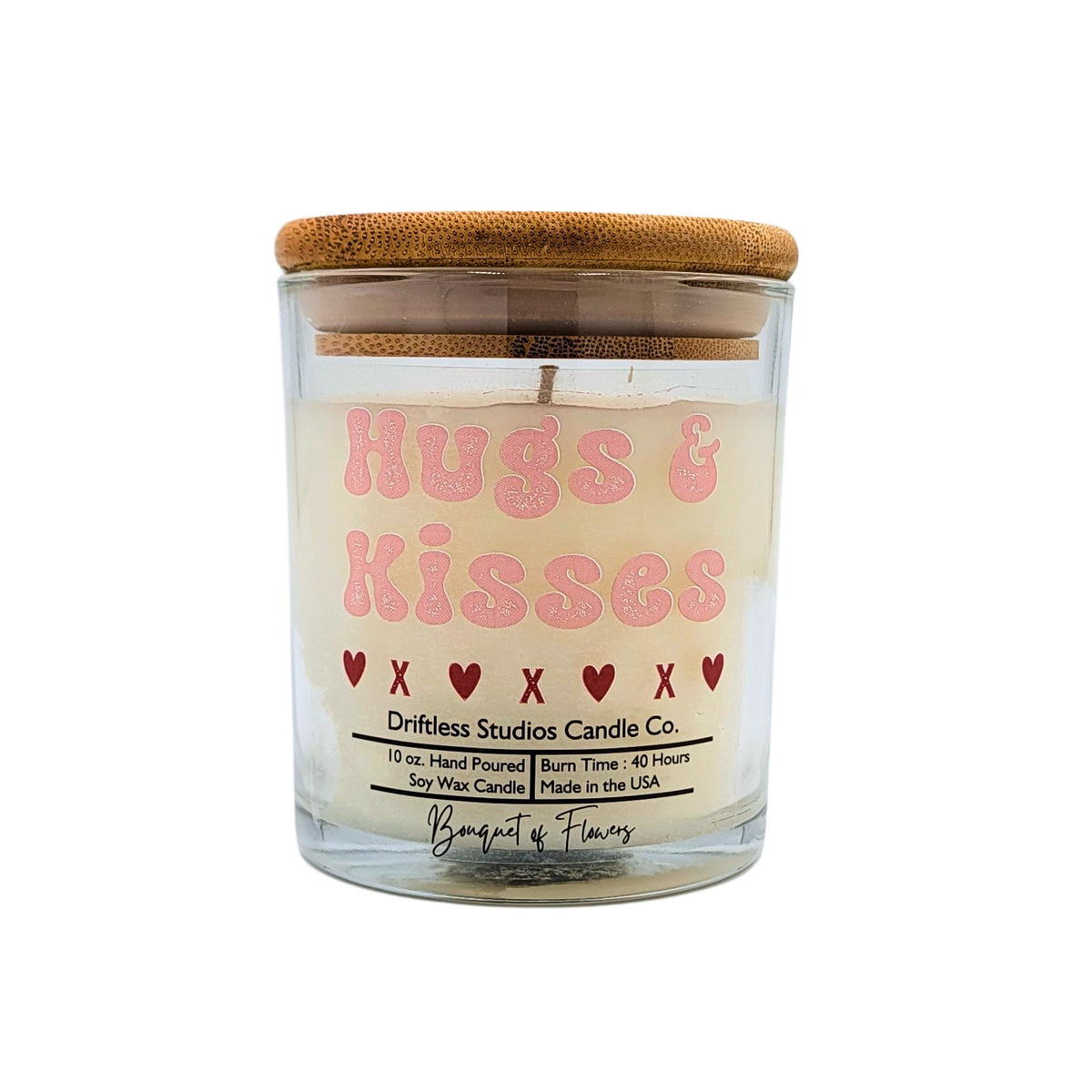 (Case Of 3 Candles) $8.95 Ea. - Hugs & Kisses Valentine's Clear Candle - Valentines Gifts