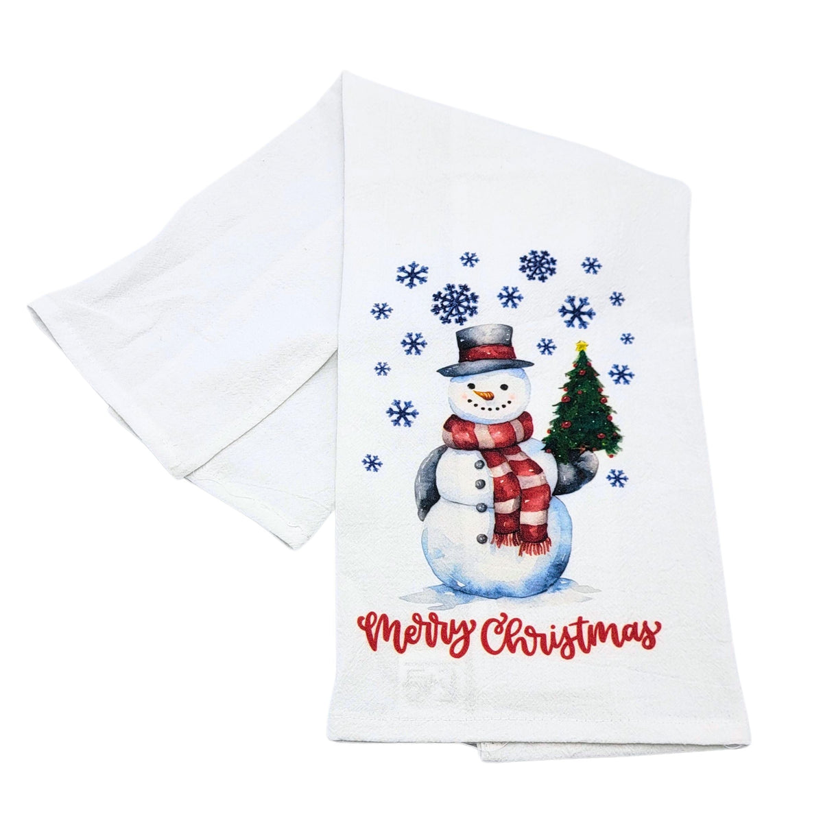 "Merry Christmas" Snowman With Christmas Tree Tea Towel (Pack Of 4- $4.95ea.) -  CLT029
