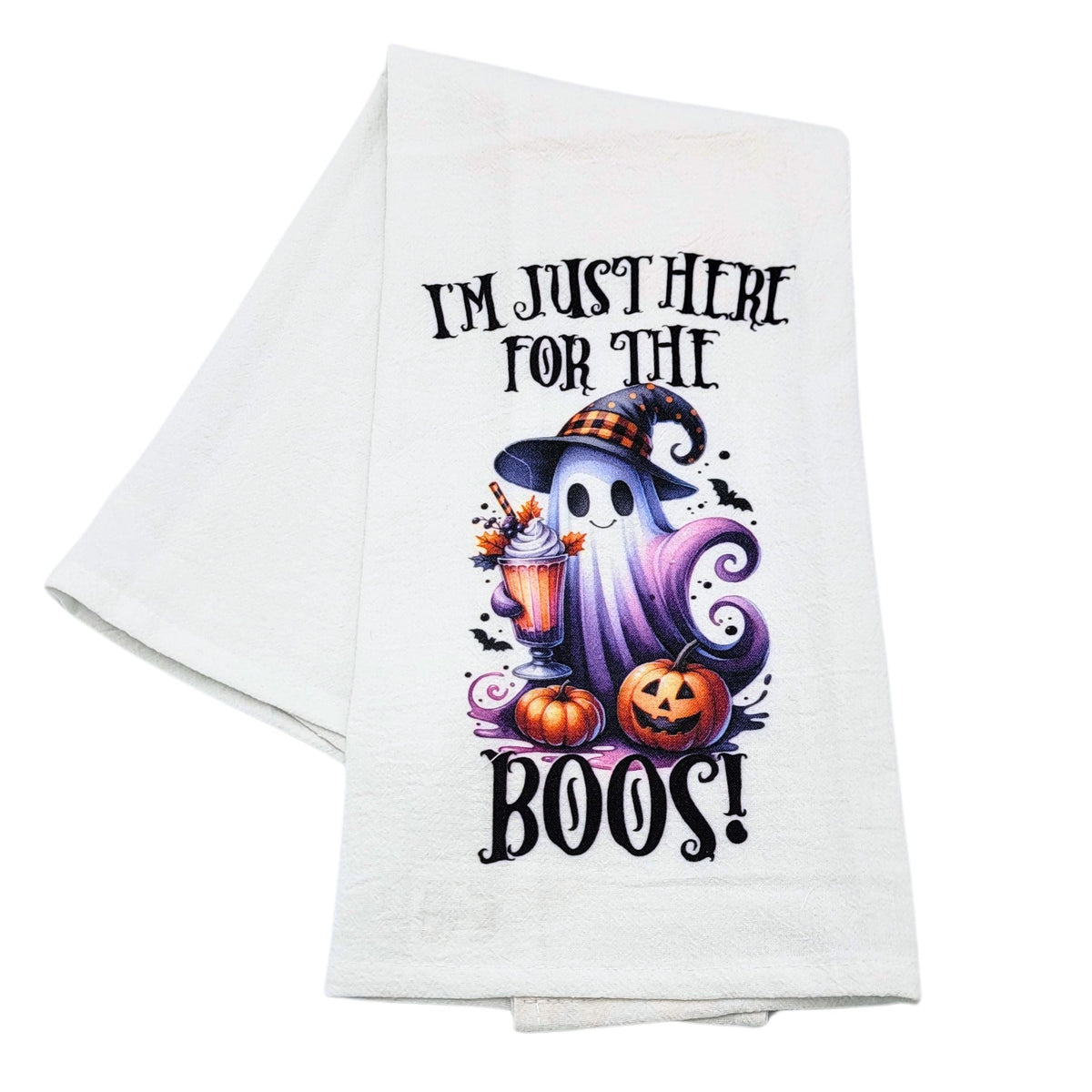 "I'm Just Here For The Boos" Halloween Tea Towel (Pack Of 4- $4.95ea.) -  CLT034