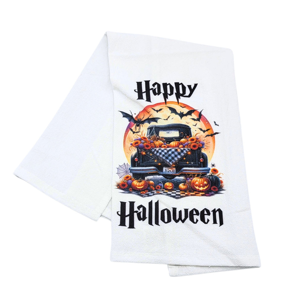 "Happy Halloween" Truck Halloween Tea Towel (Pack Of 4- $4.95ea.) -  CLT035