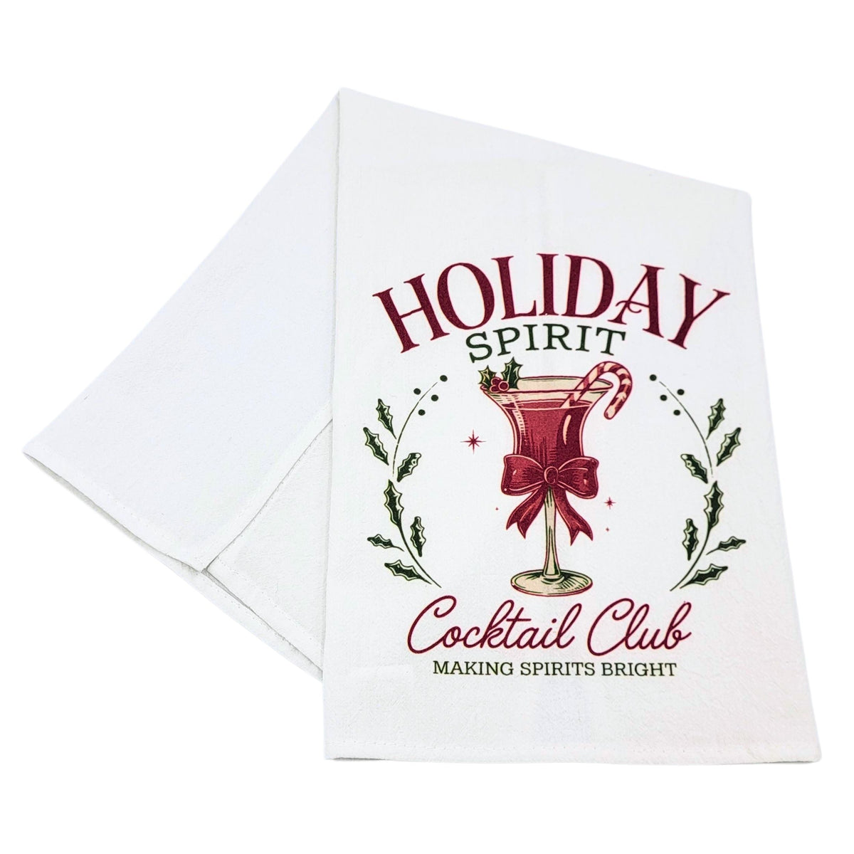 "Holiday Spirit Cocktail Club" Christmas Tea Towel (Pack Of 4- $4.95ea.) -  CLT073