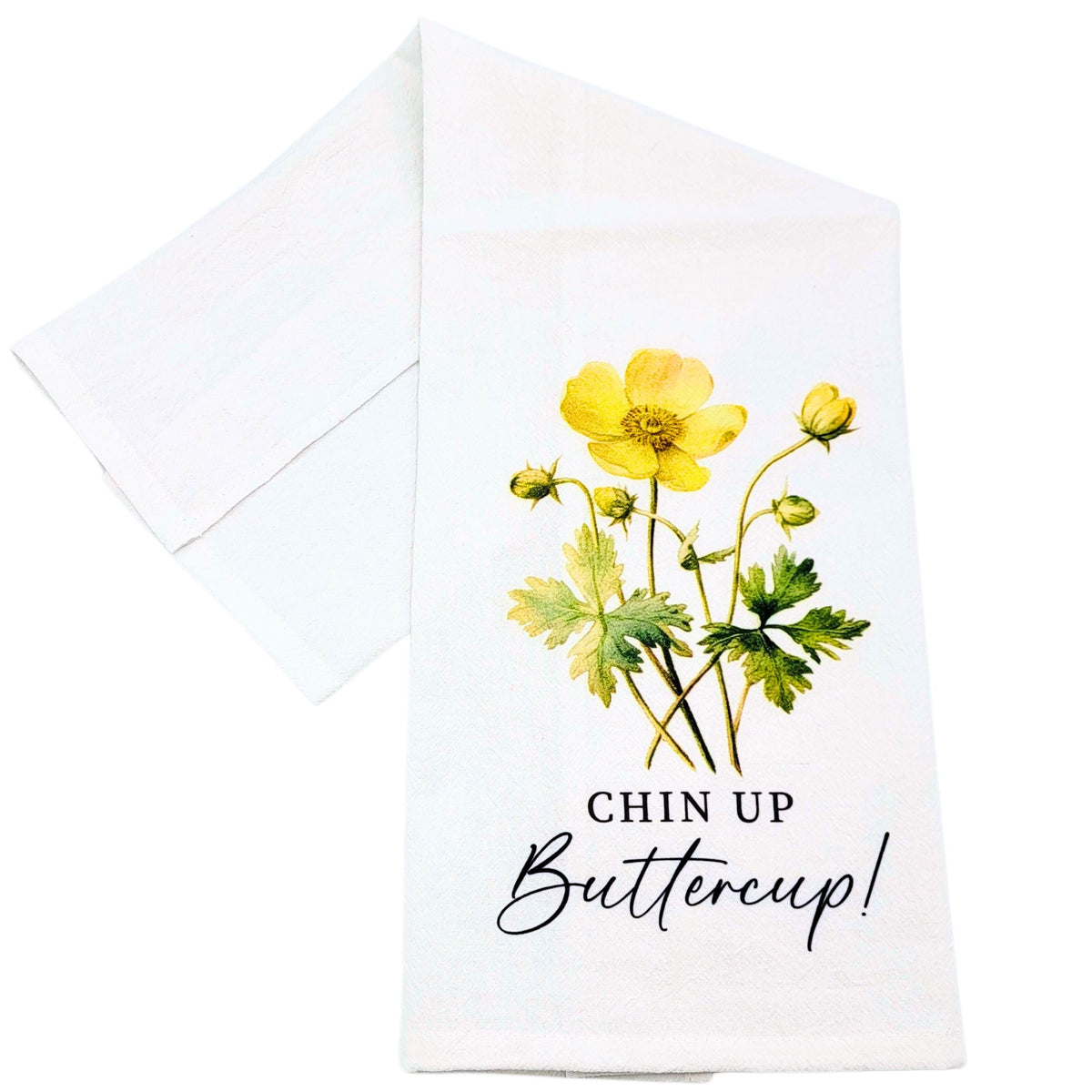 Chin Up Buttercup White Cotton Tea Towels Spring (Pack Of 4- $4.95ea.) -  CLT090
