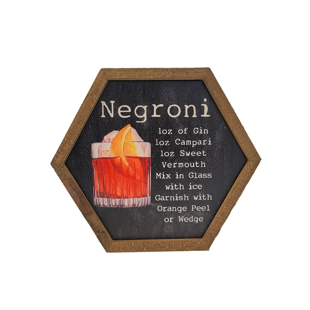 Negroni Cocktail Bar Sign - Bar Décor - 8x7 Hexagon Sign - EW040 - 2 Per Pack ($8.75 Ea. Sign)
