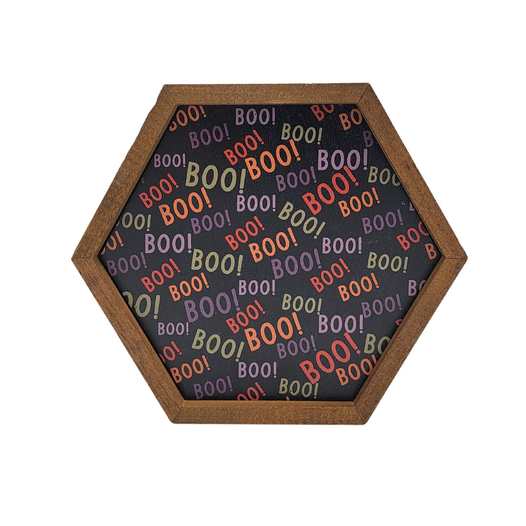 Boo! Collage Halloween Decor - 8x7 Hexagon Sign - EW059 - 2 Per Pack ($8.75 Ea. Sign)