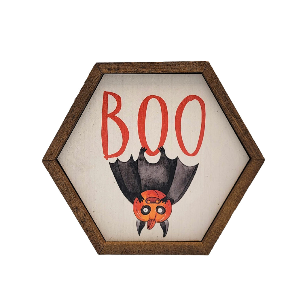 Boo Jack-O-Lantern Bat Halloween Decor - 8x7 Hexagon Sign - EW062 - 2 Per Pack ($8.75 Ea. Sign)