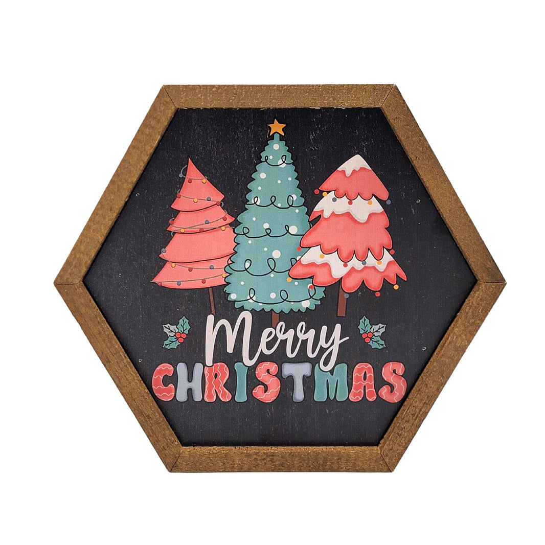 Merry Christmas With Trees Sign Holiday Decor - 8x7 Hexagon Sign - EW067 - 2 Per Pack ($8.75 Ea. Sign)