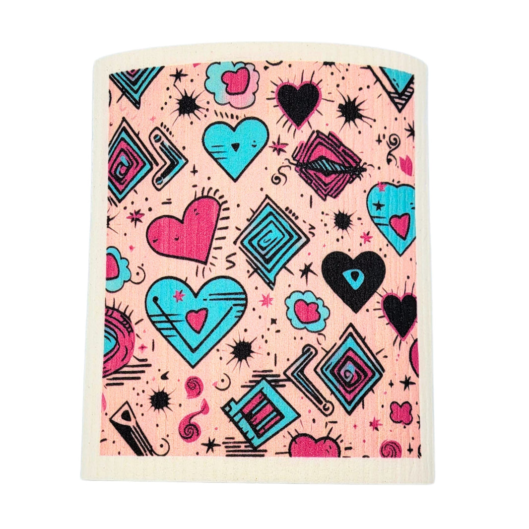 Retro Valentines Day Love Swedish Dishcloths Valentine Gift (4 Per Pack - $2.55 Ea.)