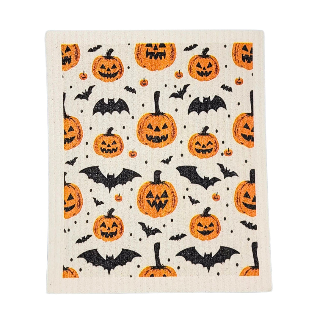 Pumpkins & Bats Halloween Swedish Dishcloth - Fall Decor (4 Per Pack - $2.55 Ea.)