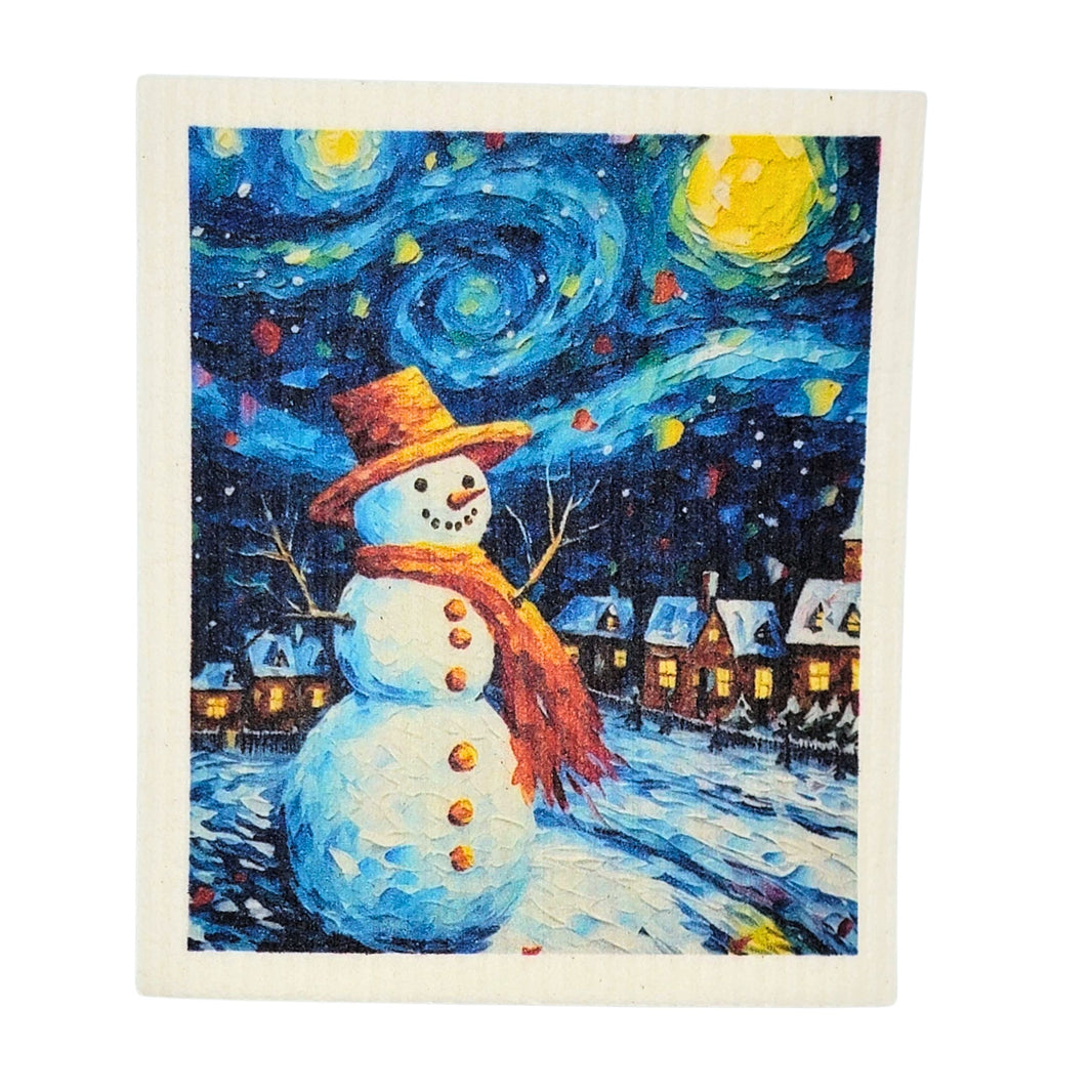 Starry Night Snowman Swedish Dishcloth - Christmas Decor (4 Per Pack - $2.55 Ea.)