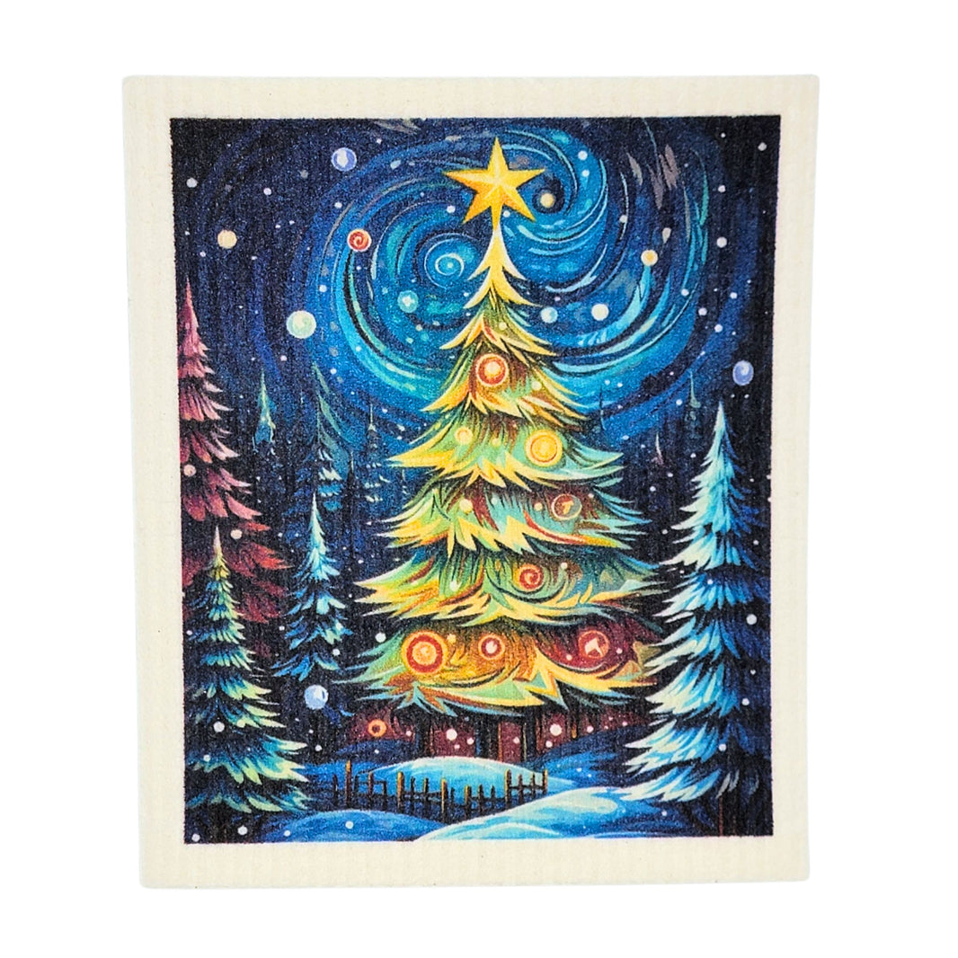 Starry Night Christmas Tree Swedish Dishcloth Holiday Decor(4 Per Pack - $2.55 Ea.)