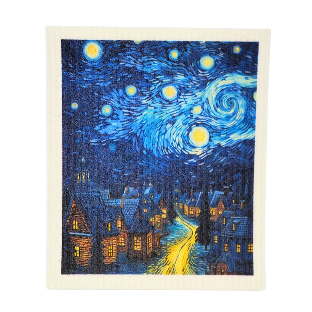 Starry Night Winter Village Swedish Dishcloth Holiday Decor(4 Per Pack - $2.55 Ea.)