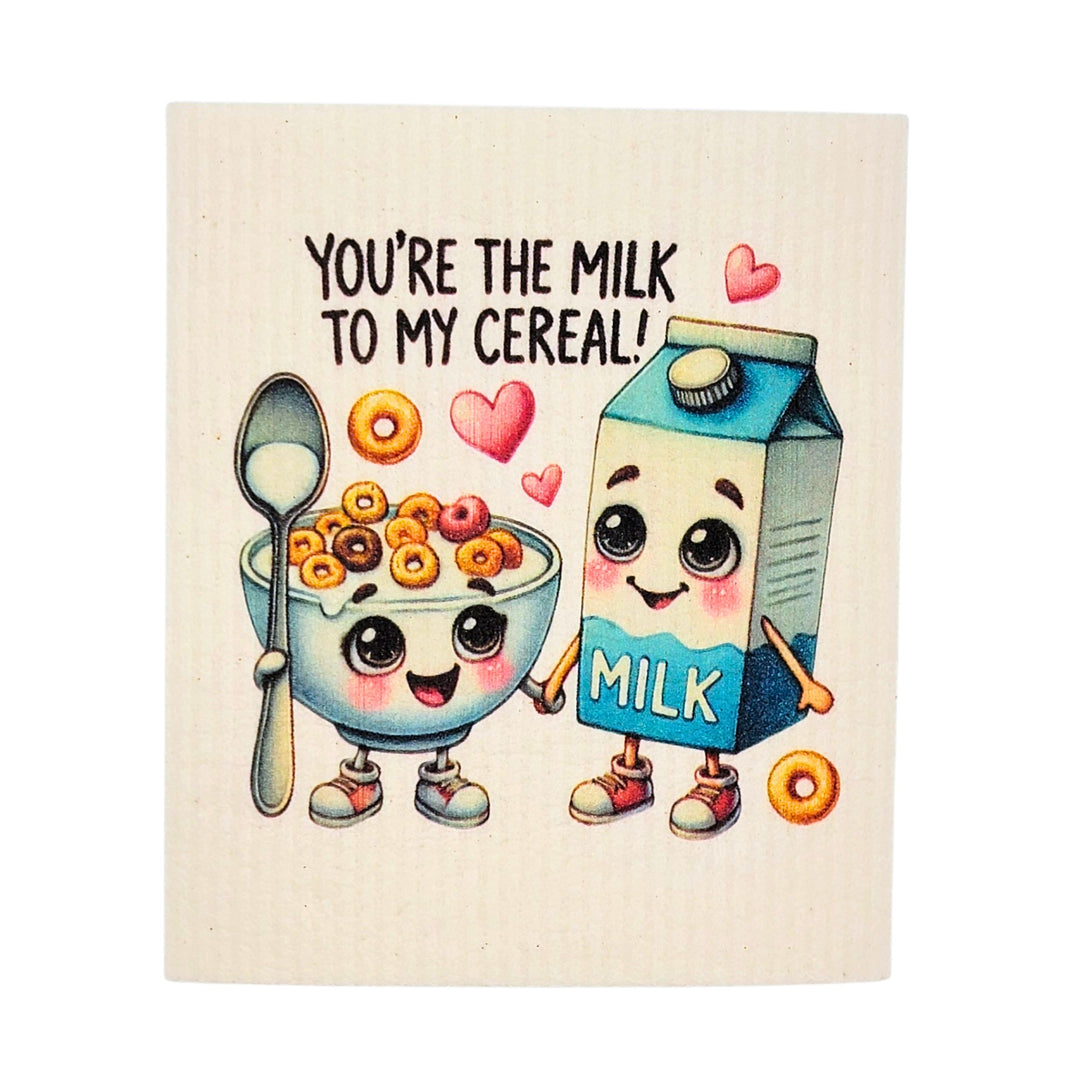 Milk & Cereal Cartoon Swedish Dishcloth - Holiday Decor(4 Per Pack - $2.55 Ea.)