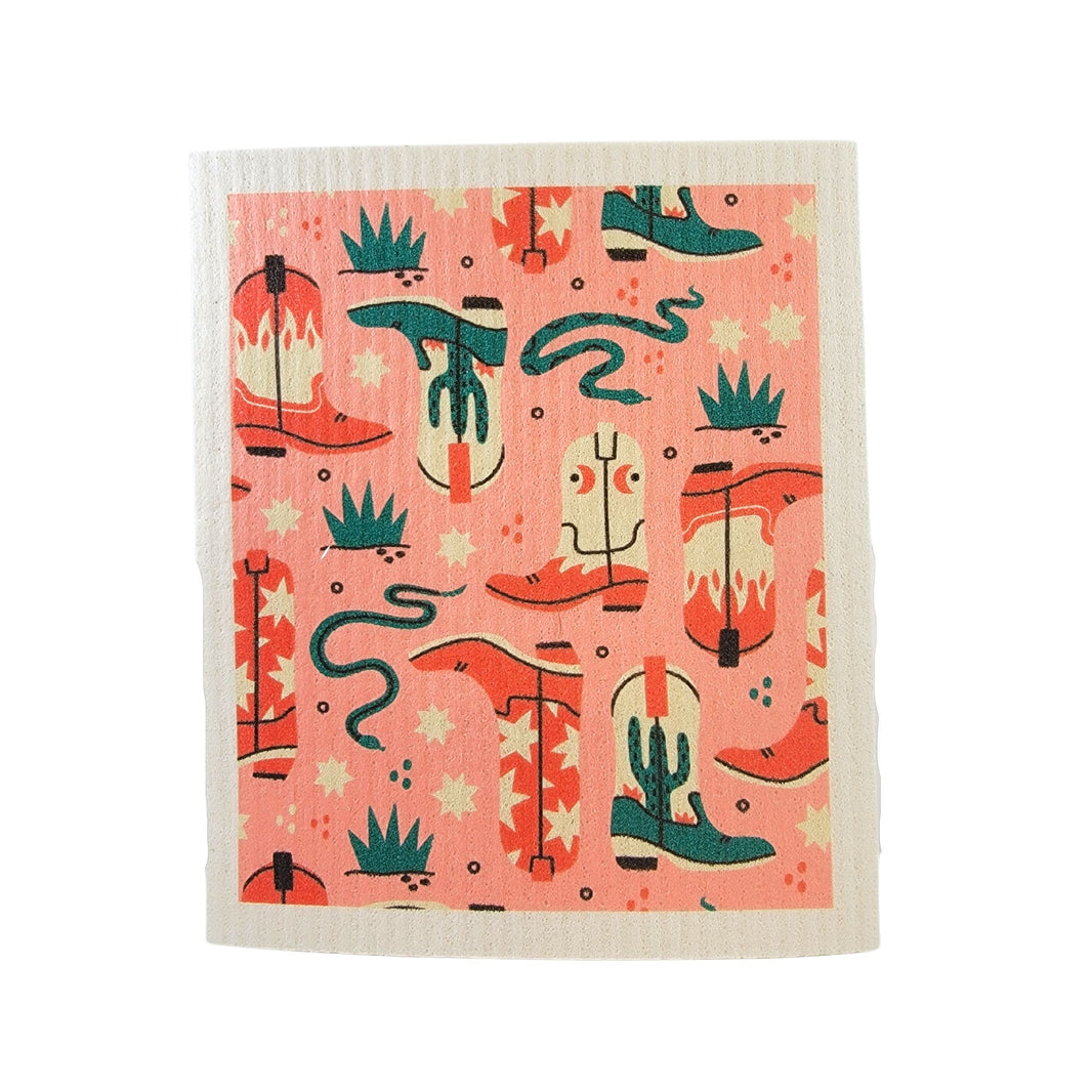 Western Boot Coral Patterned Swedish Dishcloth ( 4 Per Pack - $2.55 Ea.)