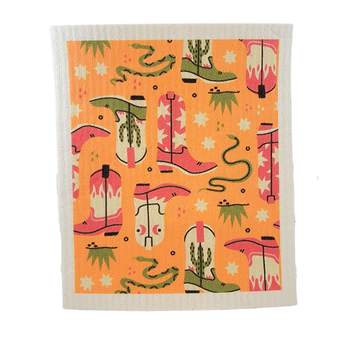 Orange Western Patterned Swedish Dishcloth ( 4 Per Pack - $2.55 Ea.)