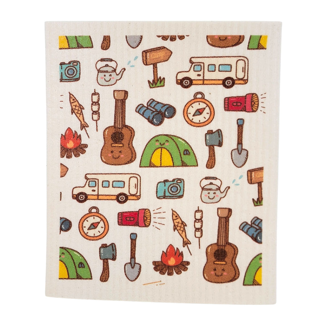 Summer RV Camping Collage Swedish Dishcloth ( 4 Per Pack - $2.55 Ea.)
