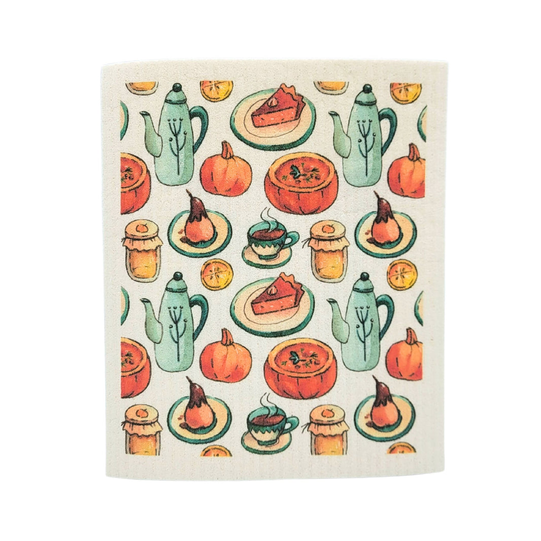 Thanksgiving Coffee & Pie Swedish Dishcloth ( 4 Per Pack - $2.55 Ea.)