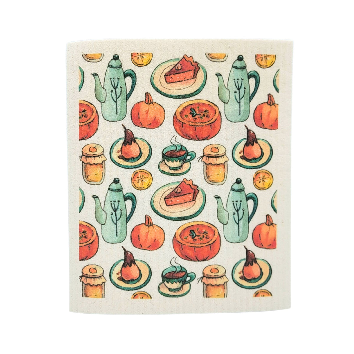 Thanksgiving Coffee & Pie Swedish Dishcloth ( 4 Per Pack - $2.55 Ea.)