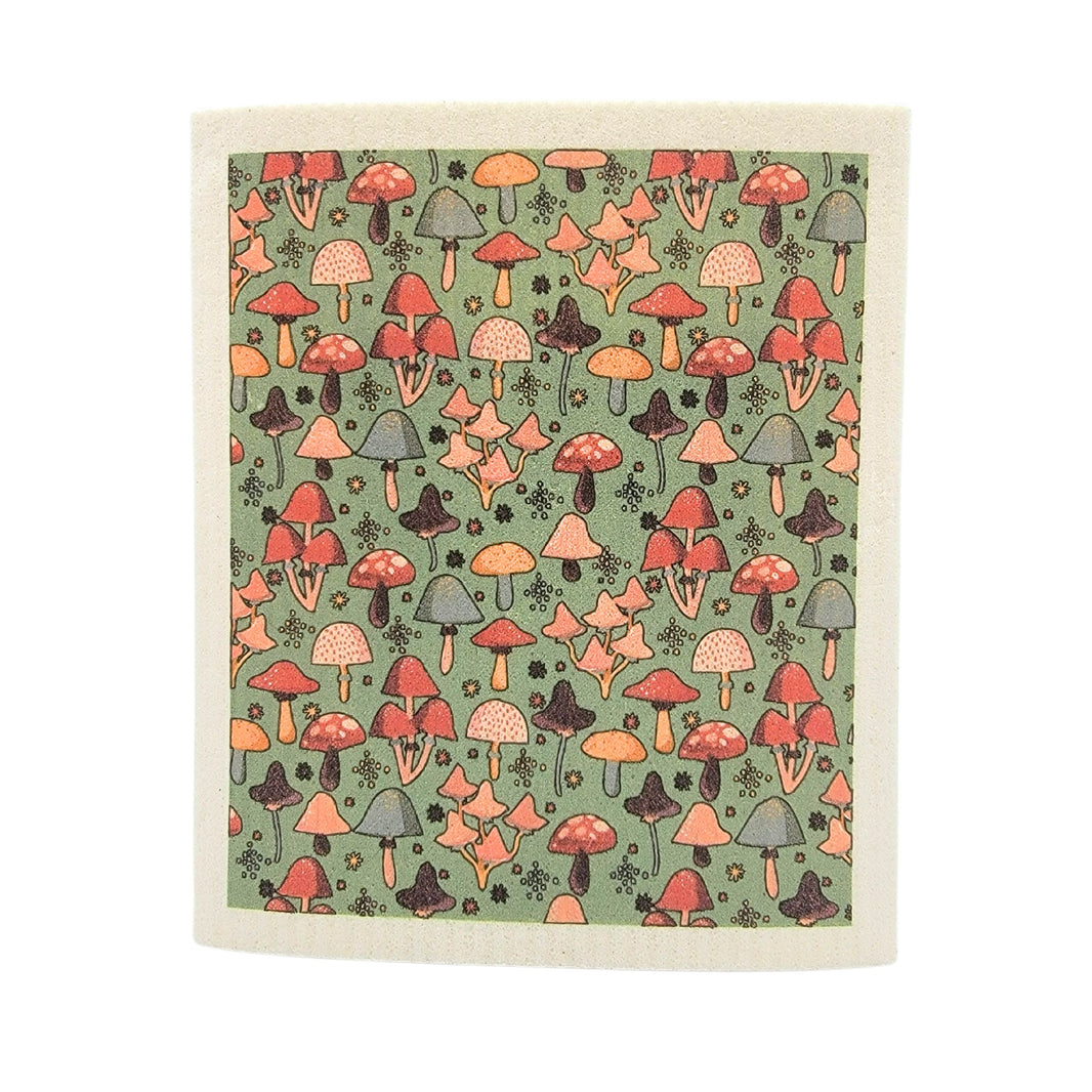 Sage Fall Mushroom Pattern Swedish Dishcloth - Fall Decor ( 4 Per Pack - $2.55 Ea.)
