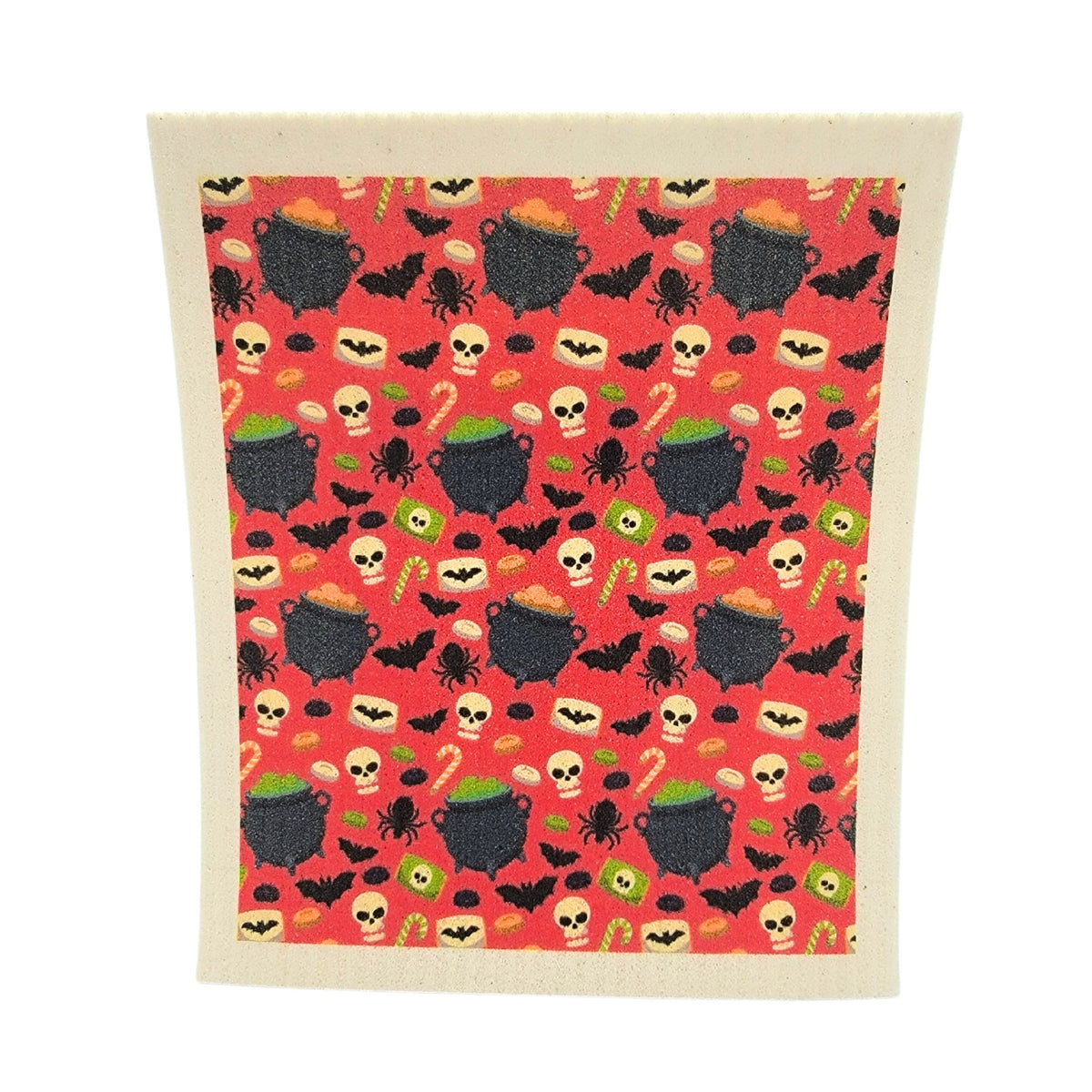 Halloween Red Cauldron Design Swedish Dishcloth - Fall Decor ( 4 Per Pack - $2.55 Ea.)