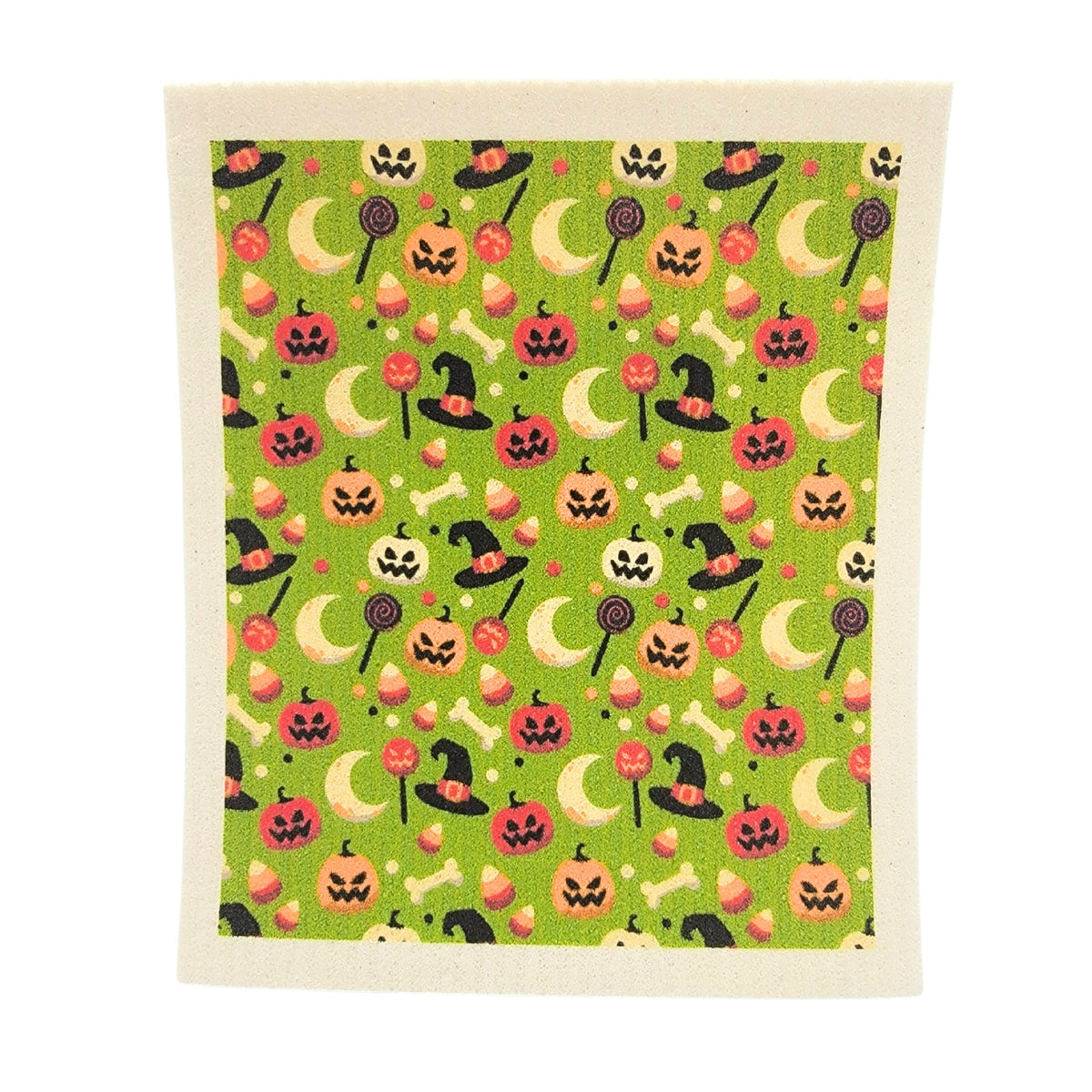 Halloween Green Jack-O-Lantern Design Dishcloth - Fall Decor ( 4 Per Pack - $2.55 Ea.)