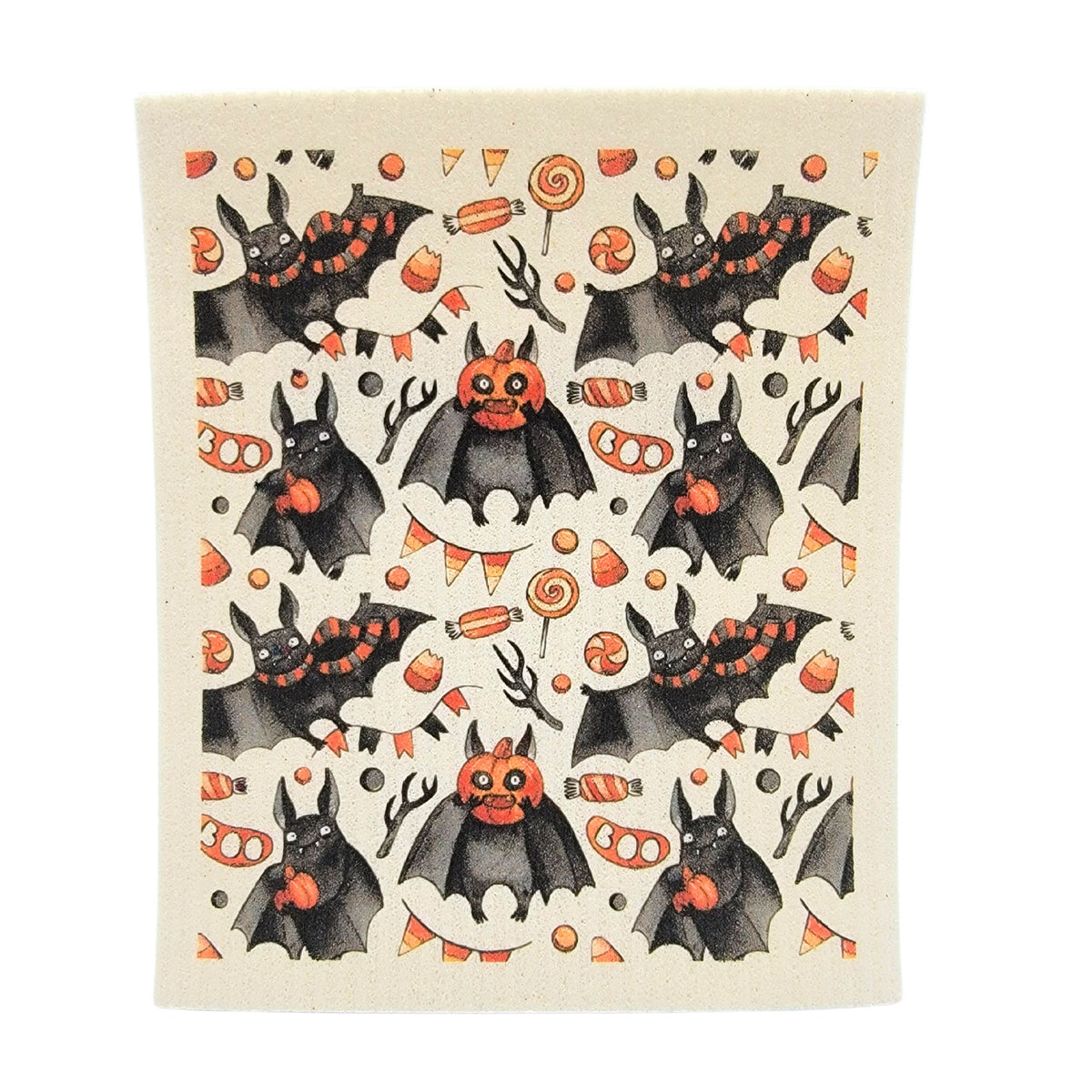 Boo Bat Fall Pattern Swedish Dishcloth - Halloween Decor ( 4 Per Pack - $2.55 Ea.)