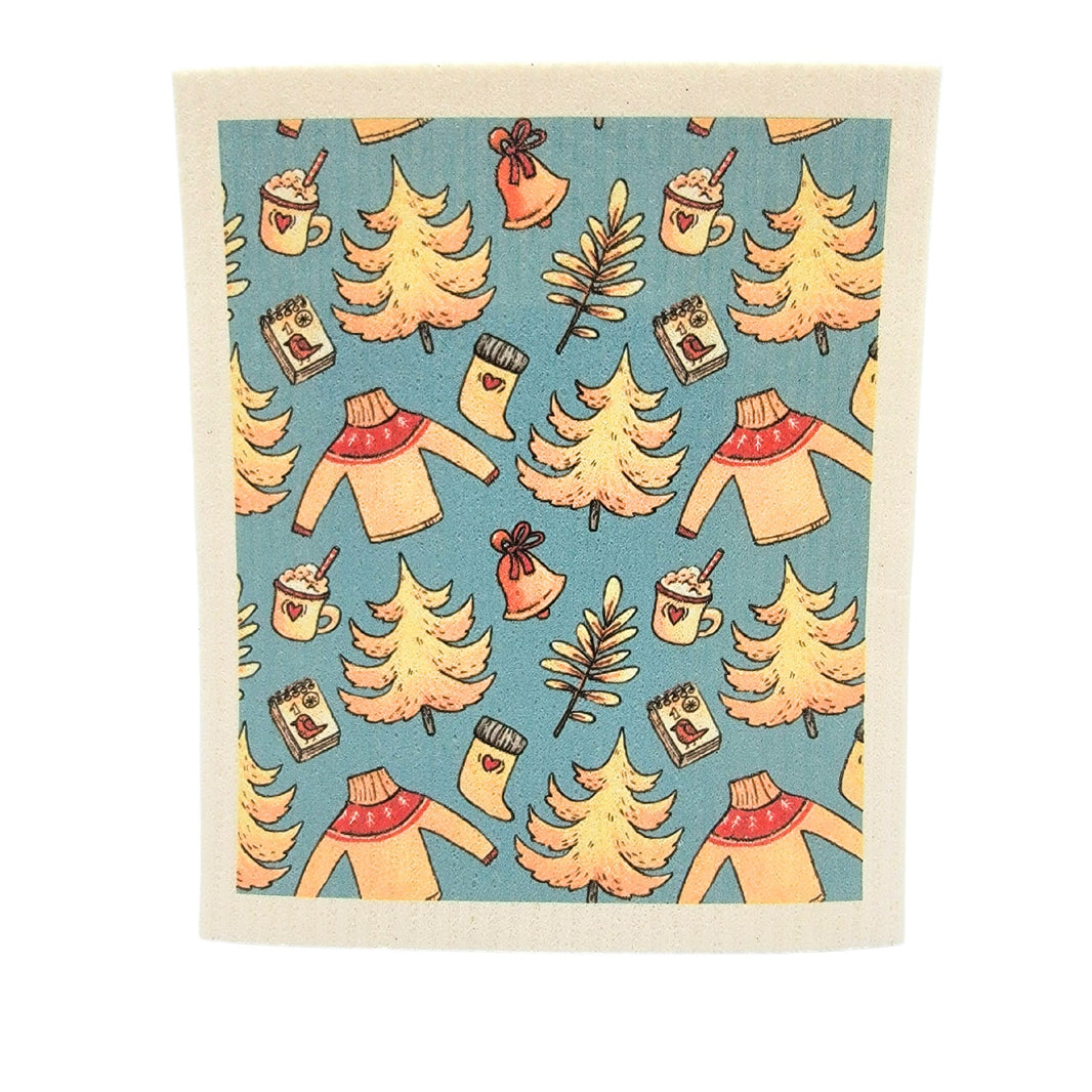 Sweater Weather Collage Swedish Dishcloth - Christmas Decor ( 4 Per Pack - $2.55 Ea.)
