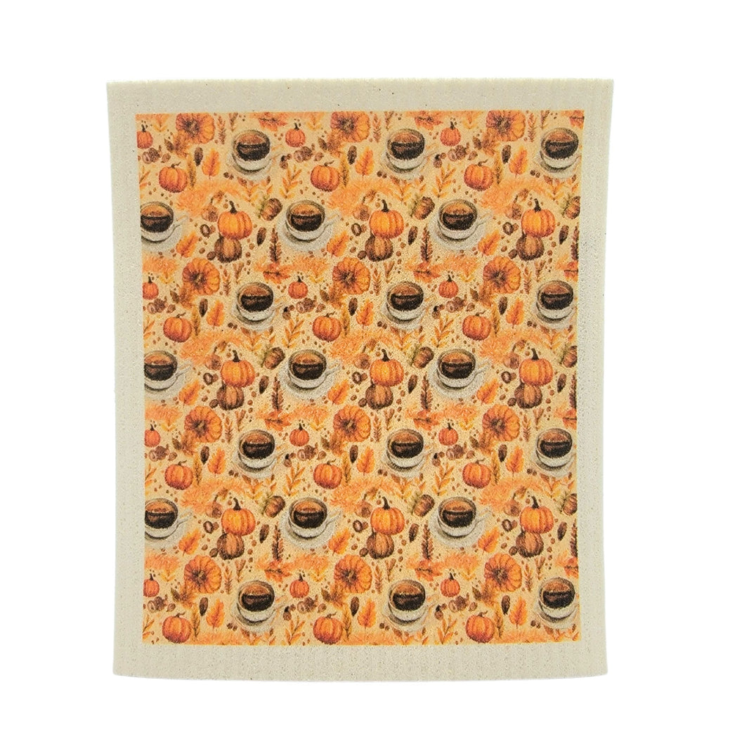 Pumpkin Spice Pattern Swedish Sponge Dishcloth - Fall Decor ( 4 Per Pack - $2.55 Ea.)