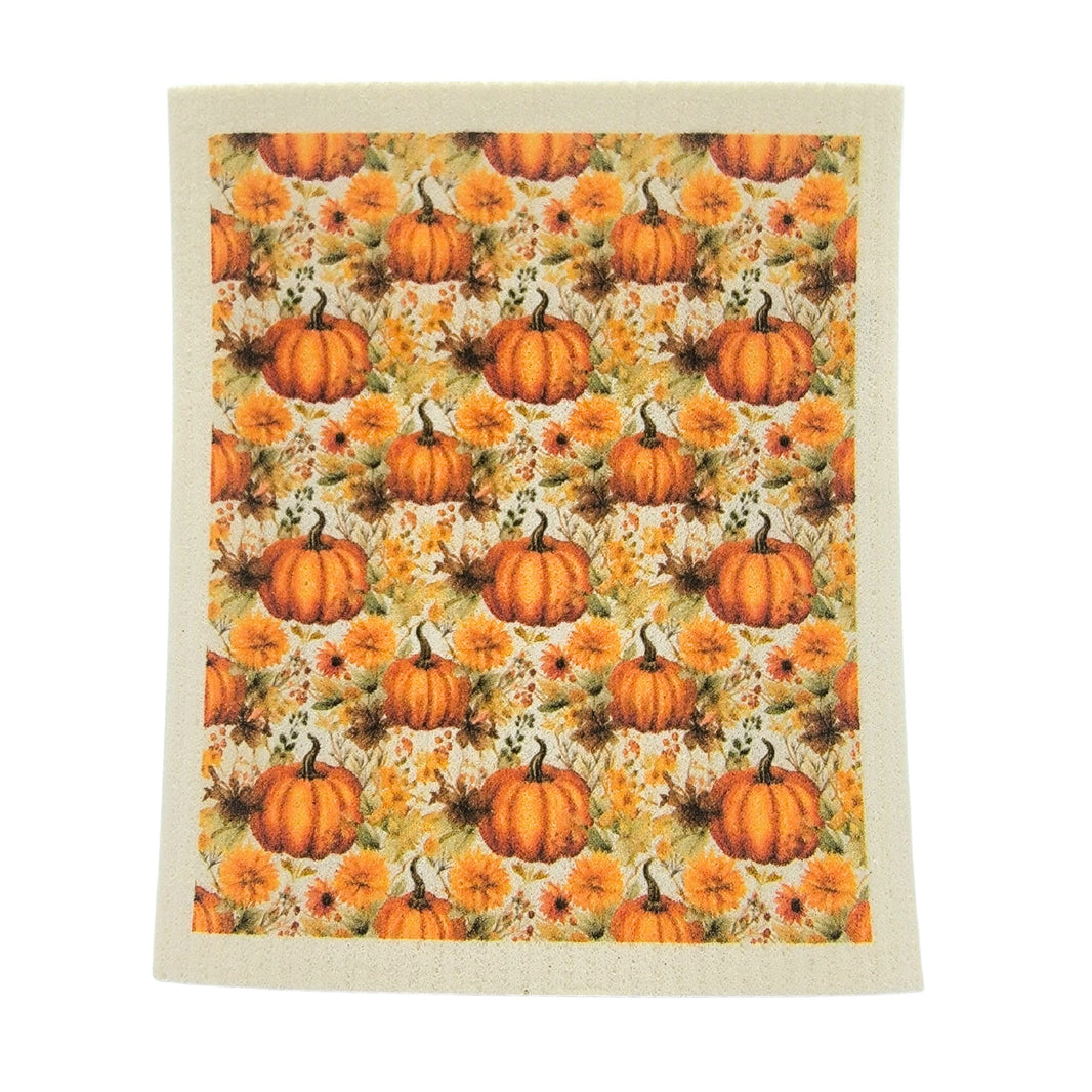 Pumpkin Flower Pattern Swedish Dishcloth - Fall Decor ( 4 Per Pack - $2.55 Ea.)