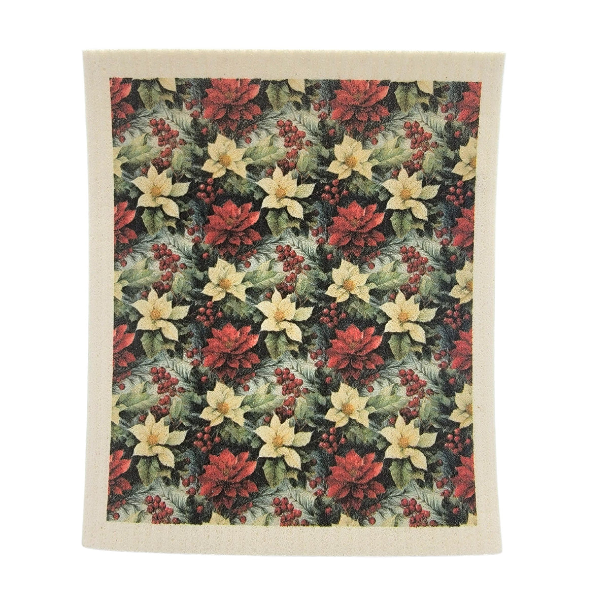 Poinsettia Wreath Swedish Dishcloth - Christmas Decor ( 4 Per Pack - $2.55 Ea.)