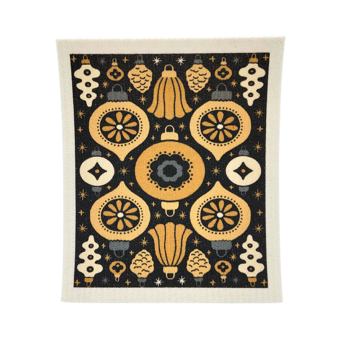 Gold Christmas Ornament Swedish Dishcloth - Christmas Decor ( 4 Per Pack - $2.55 Ea.)