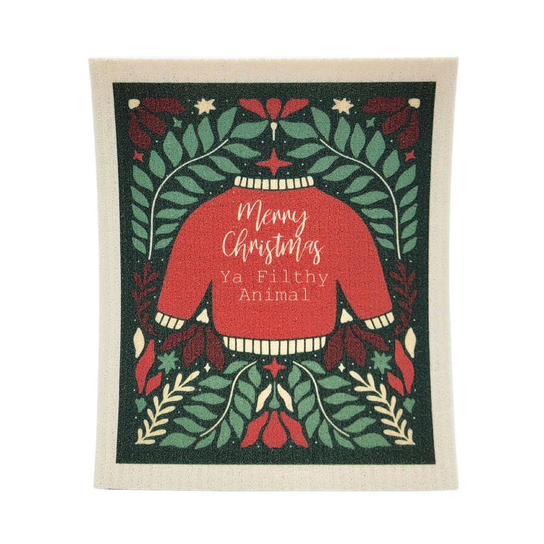 Merry Christmas Sweater Swedish Dishcloth - Christmas Decor ( 4 Per Pack - $2.55 Ea.)
